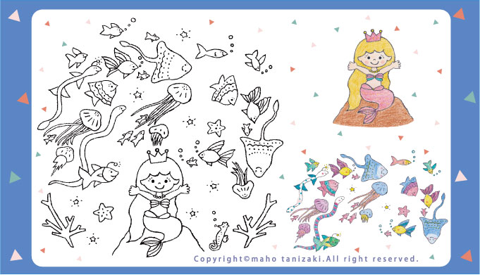 Personal Works ぬり絵教材イメージ アンデルセン童話 人魚姫 Coloring Book Andersen Little Mermaid Ohanalion