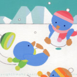 【Personal works】雪を楽しむ3匹のペンギン/冬(Three Penguins Enjoying the Snow/Winter/illustrations)